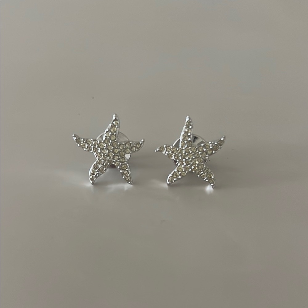 RETIRED Swarovski Starfish Lapel Pin Tacks PAIR Beach Wedding Nautical